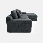 Lune Cloud Sectional Sofa in Charcoal side view with chaise layout and plush corduroy texture
