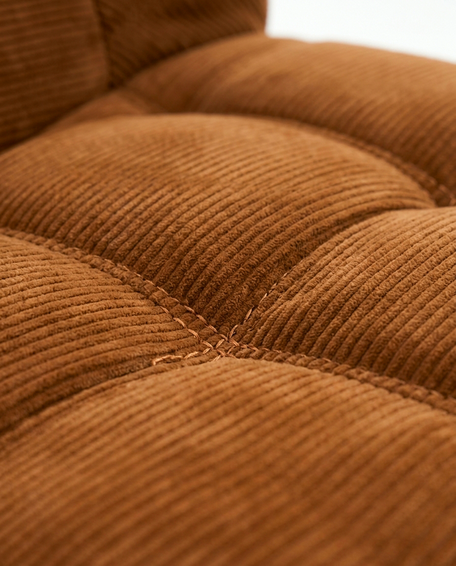 Plush Tufted Lounge Loveseat in Tangerine with corduroy tufted seat detail