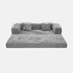 Milo Corduroy Sleeper Sofa in Light Grey shown as a spacious sofa bed layout