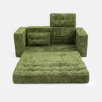 Milo Plush Sleeper Loveseat in Forest Green shown as a flat lounge bed