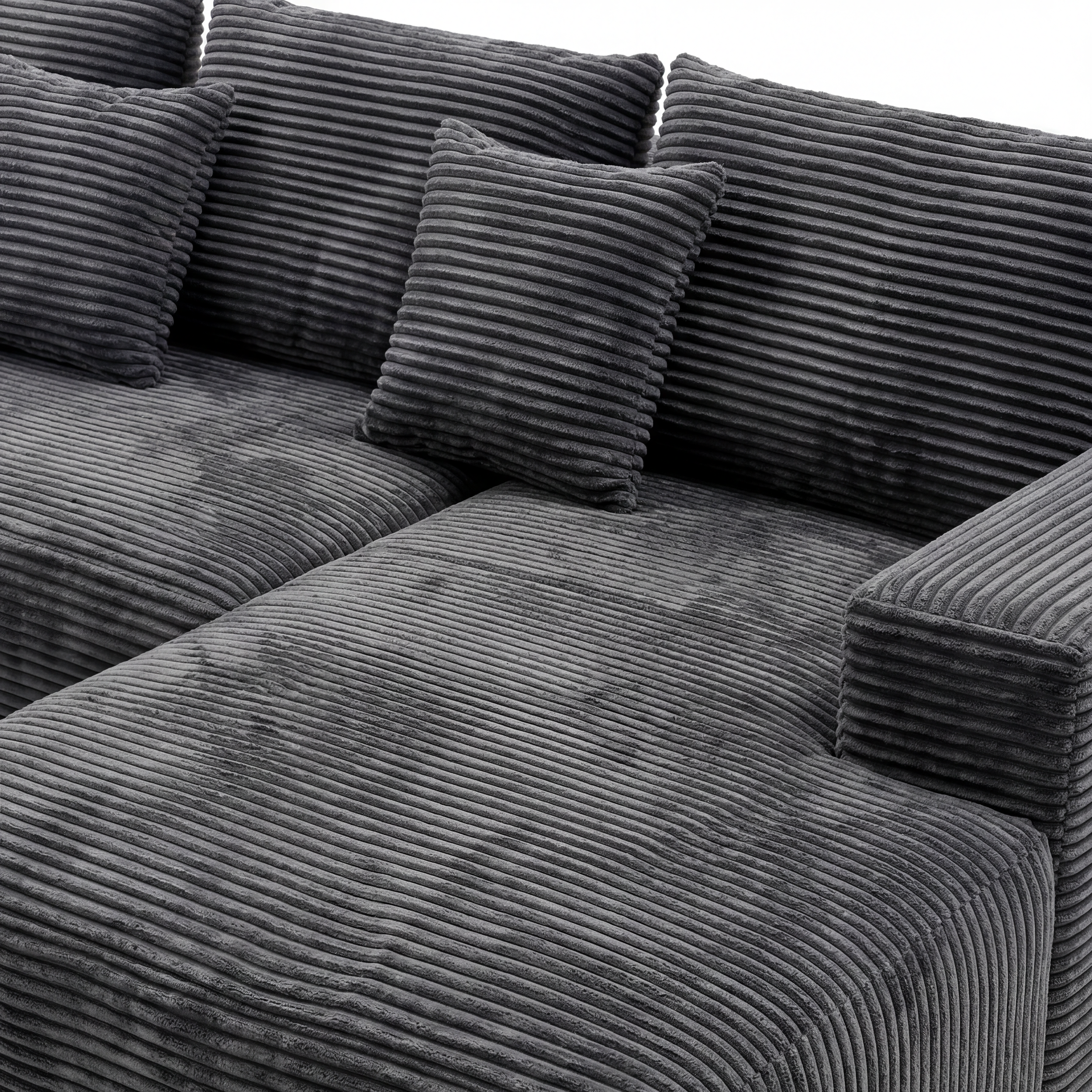 Lune L-Shape Sectional cushion detail with thick corduroy upholstery