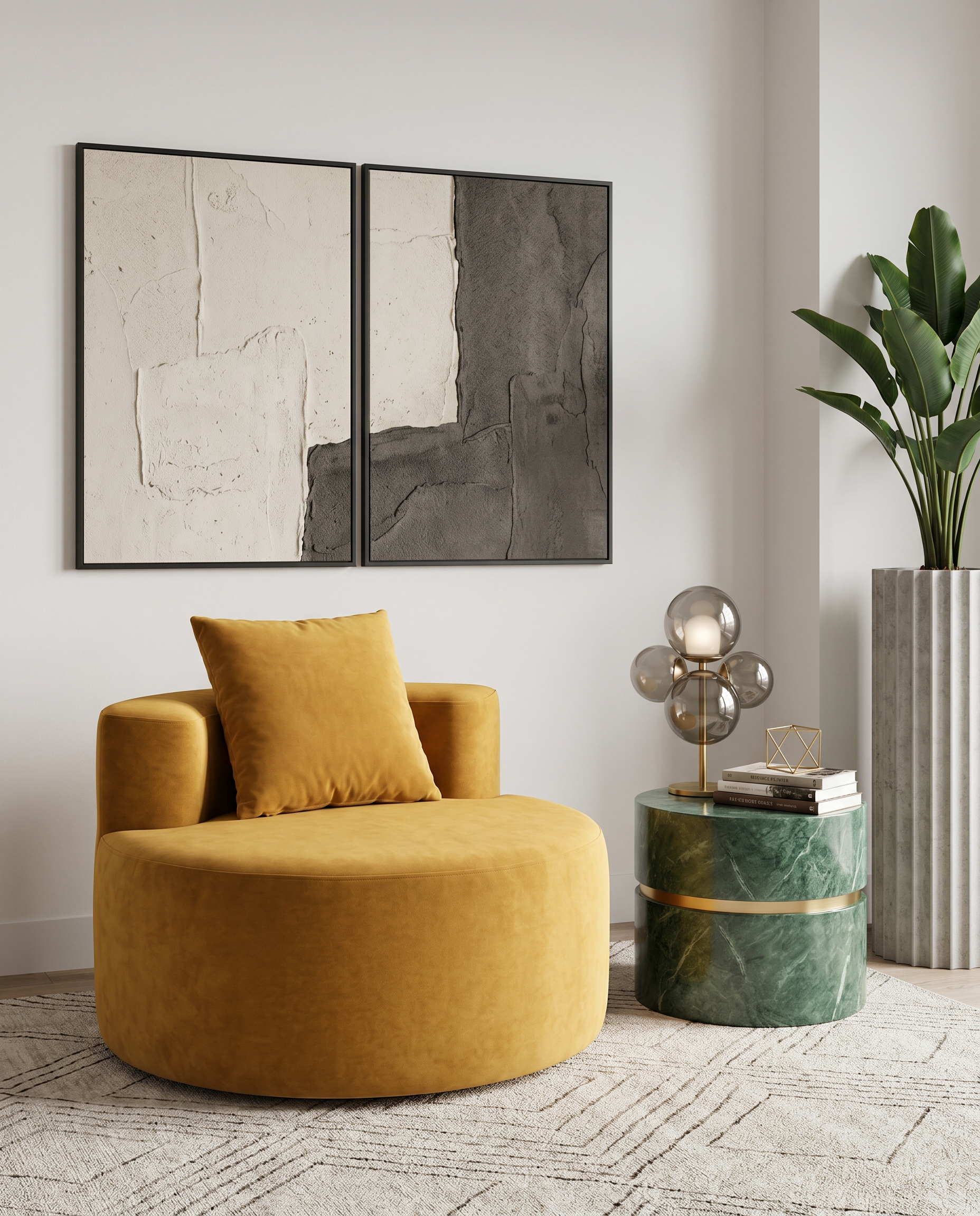 Cloud Round Accent Lounge Chair in Yellow styled in a modern living room