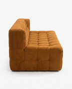Plush Tufted Lounge Loveseat in Tangerine side view with corduroy tufted design