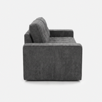 Milo Plush Sleeper Loveseat in Gray side view with square arms and soft cushions