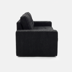 Milo Plush Sleeper Loveseat in Black side view with square arms and soft cushions