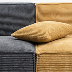Kivo Modular Sofa cushion detail with charcoal and mustard modular sections