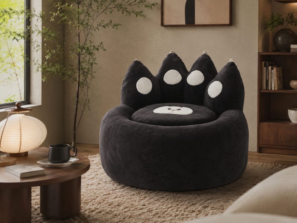 Paw Lounge Chair in Black styled in a warm modern living room