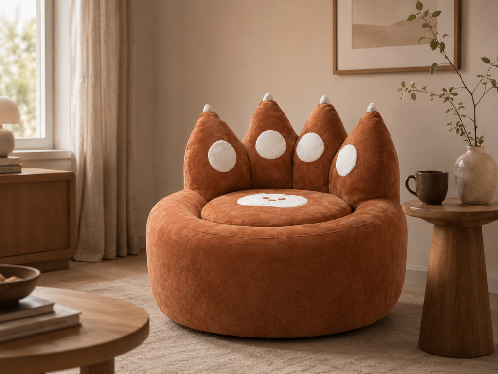 Paw Lounge Chair in Brown styled in a cozy living room corner