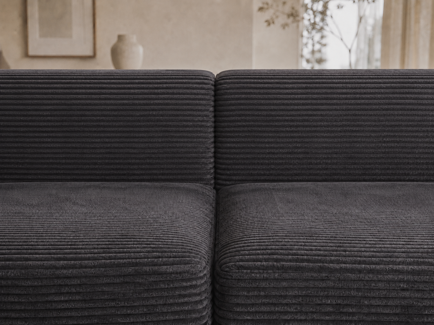 Noma Modular Lounge Set in Charcoal with corduroy seat and backrest detail