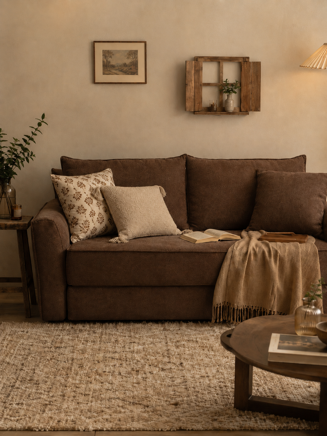 Terra Low-Profile Sleeper Sofa in Brown styled for cozy everyday lounging