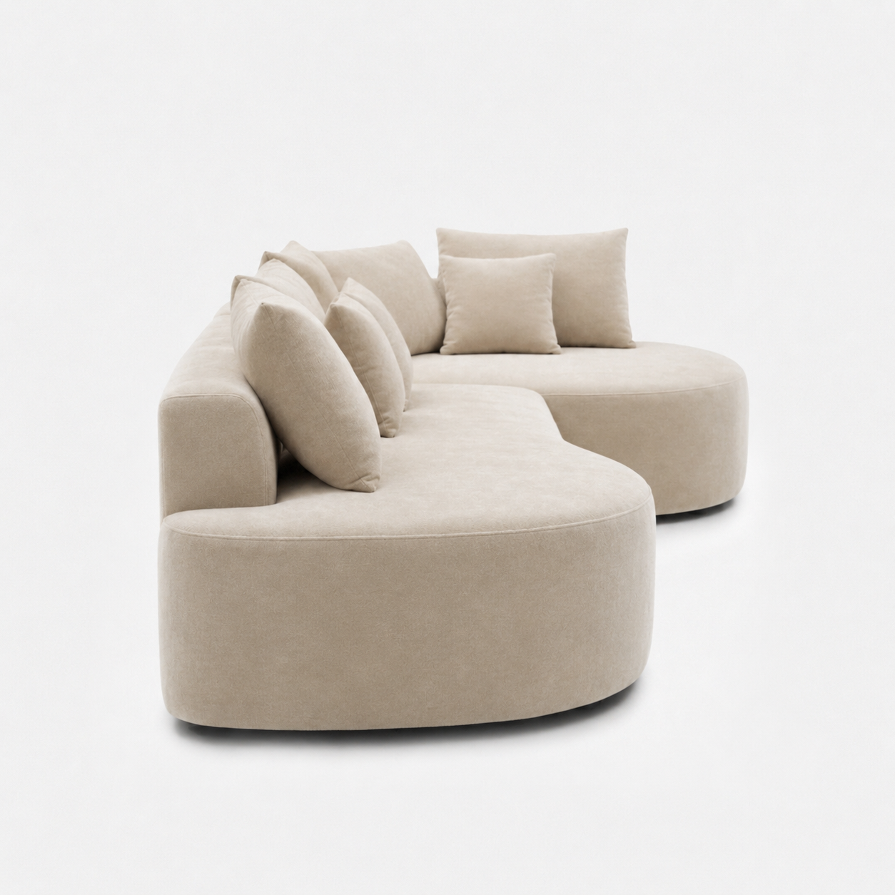 Cove Curved Sleeper Sofa side view with soft curved silhouette and cream upholstery