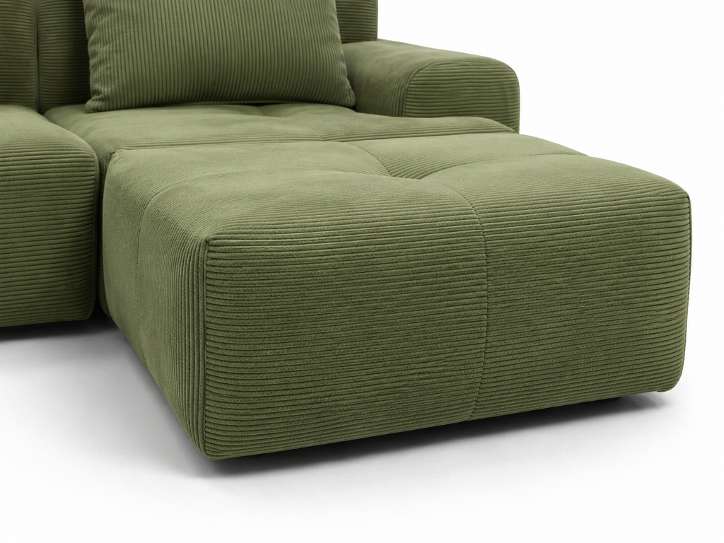 Haven Oversized Sleeper Sectional Sofa in Moss with plush corduroy lounge bed detail
