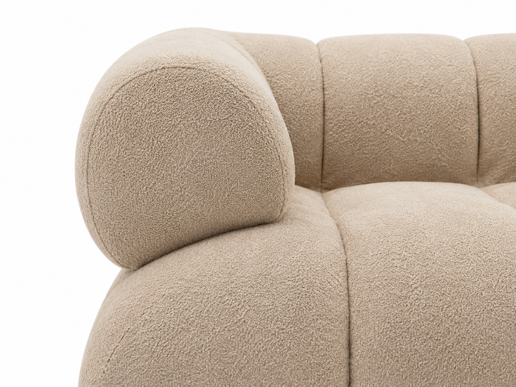 Aven Sculptural Offset Sofa armrest detail with soft sherpa-style upholstery