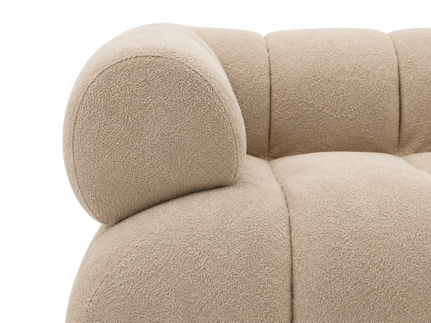 Aven Sculptural Offset Sofa armrest detail with soft sherpa-style upholstery