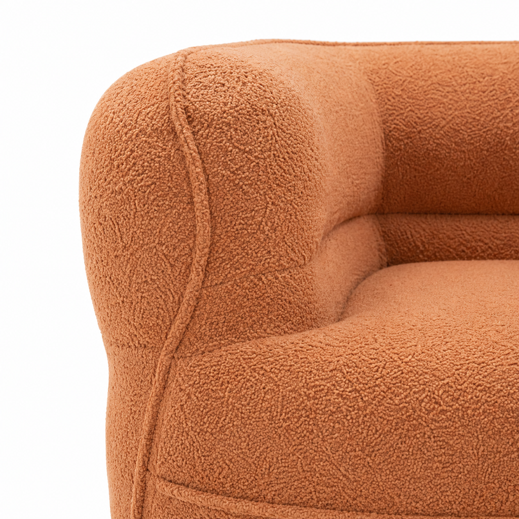 Noma Curved Lounge Loveseat in Tangerine with rounded armrest and soft textured fabric detail