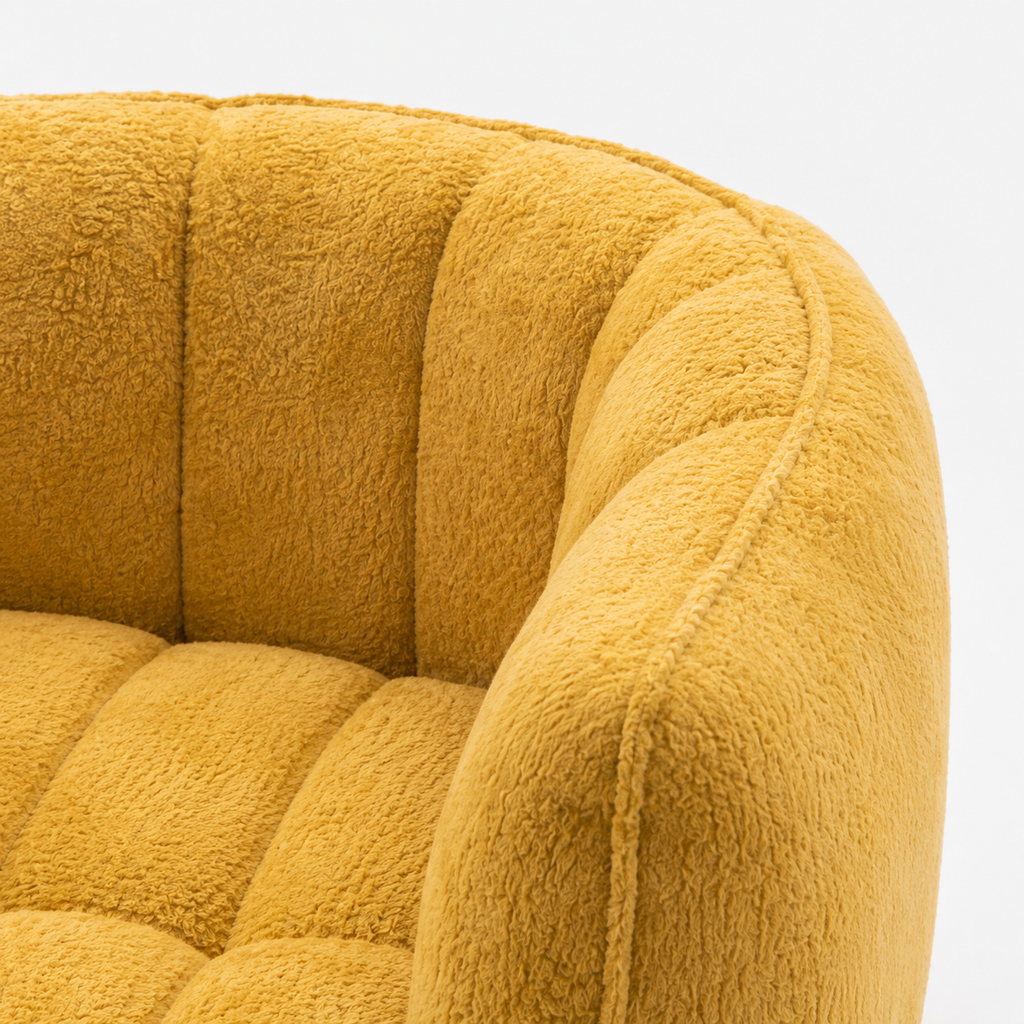 Melo Plush Accent Lounge Chair in Yellow with rounded armrest and plush seat detail