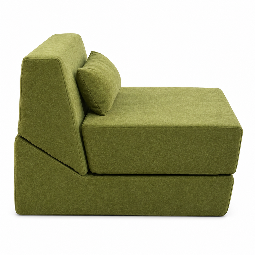 Moss Convertible Chair Bed side view showing chair-to-bed convertible design