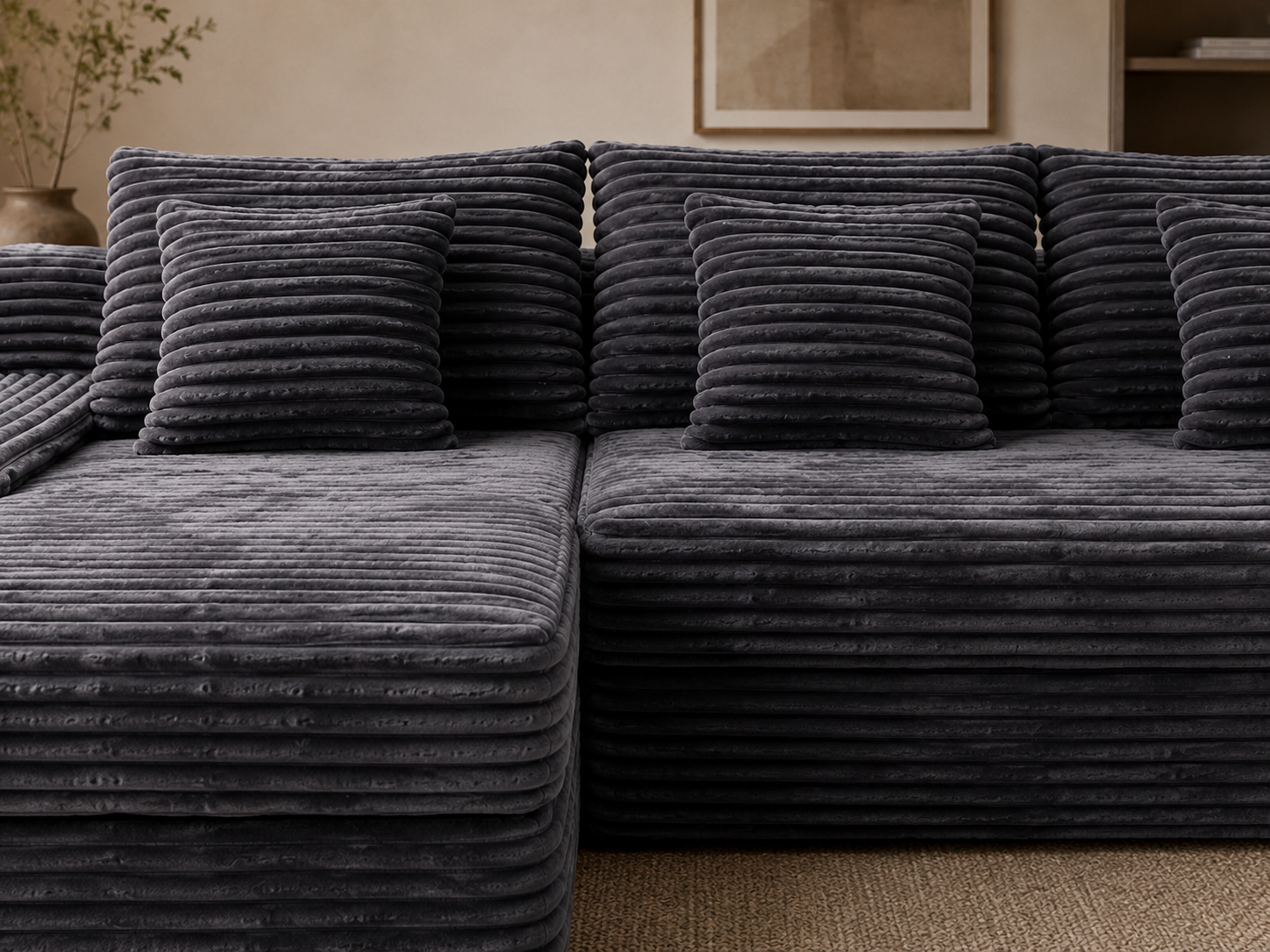 Rumi Chaise Sectional Sofa video showing easy tool-free setup with no assembly required