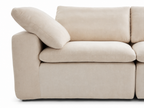 Aero’s wide armrests and loose pillows create a relaxed, sink-in feel for everyday lounging.