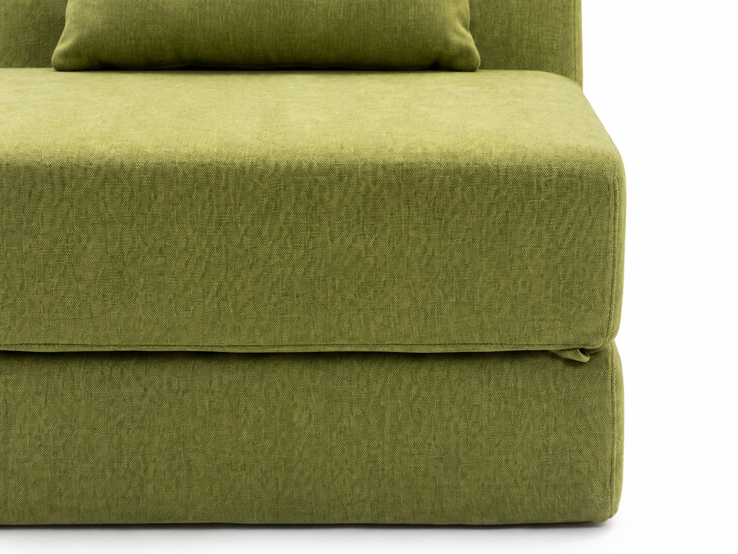 Moss Convertible Chair Bed front detail showing layered cushion structure