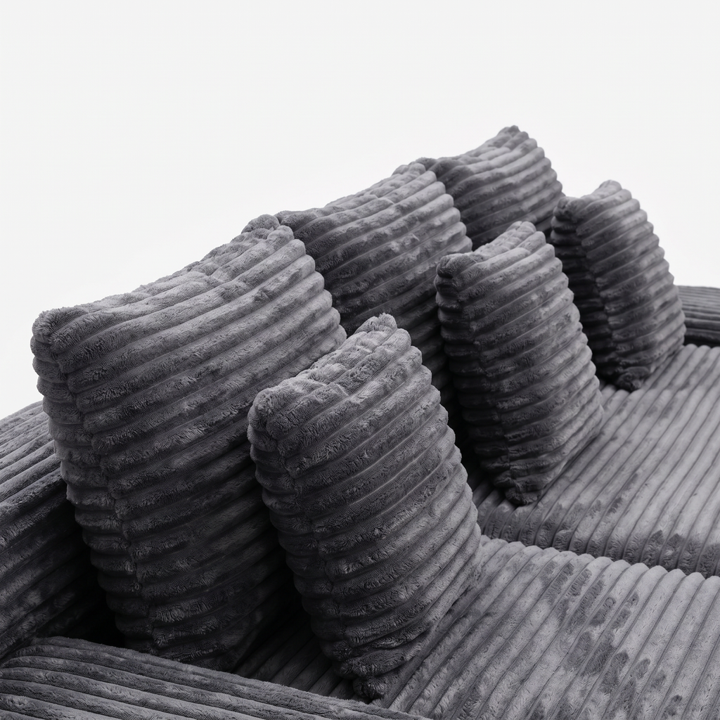 Rumi Chaise Sectional Sofa cushion detail with soft corduroy upholstery