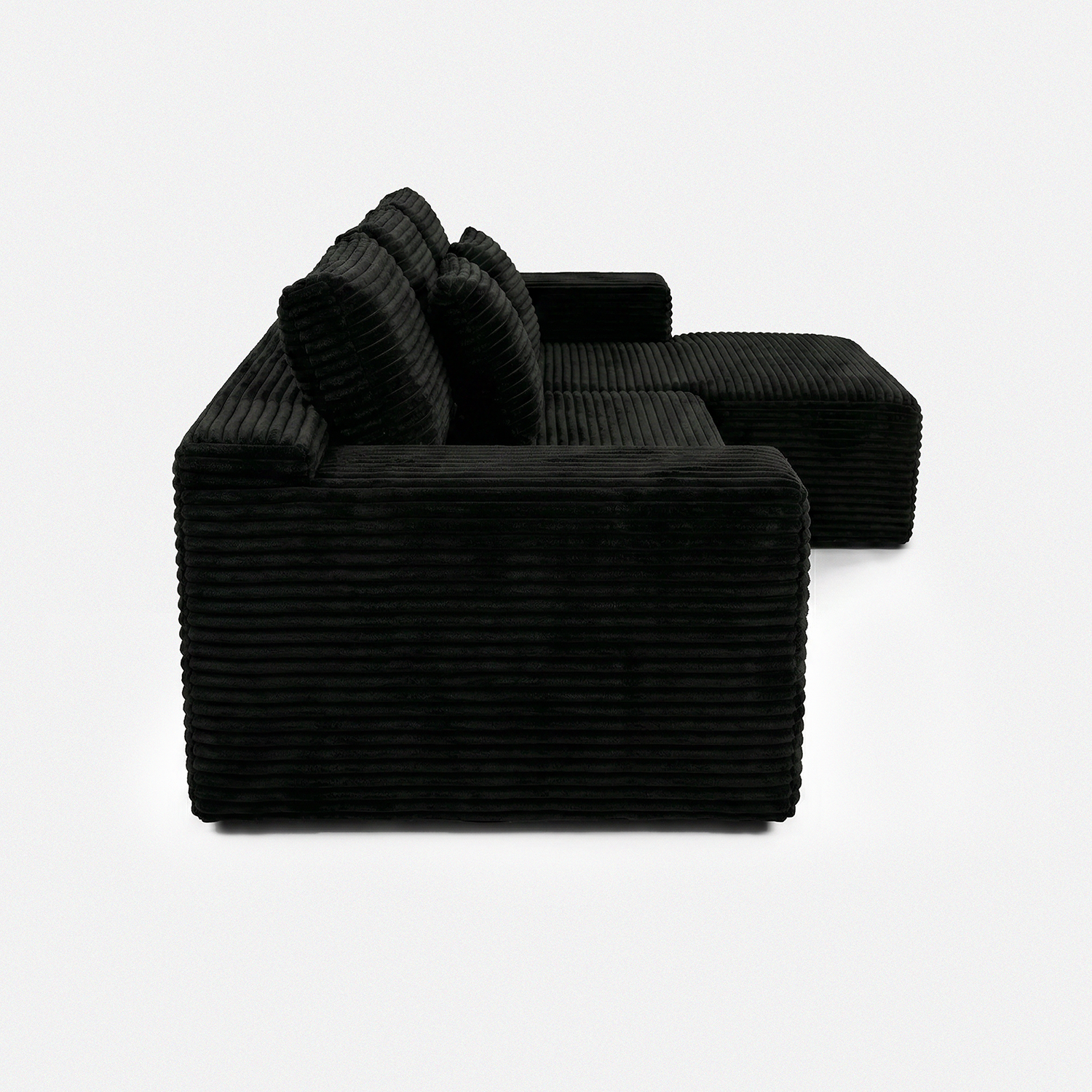 Side view of Lune L-Shape Sectional with chaise end and layered cushions