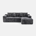 Lune Corduroy L-Shape Sectional in black plush corduroy with chaise lounge and layered cushions