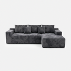 Lune Corduroy L-Shape Sectional in black plush corduroy with chaise lounge and layered cushions