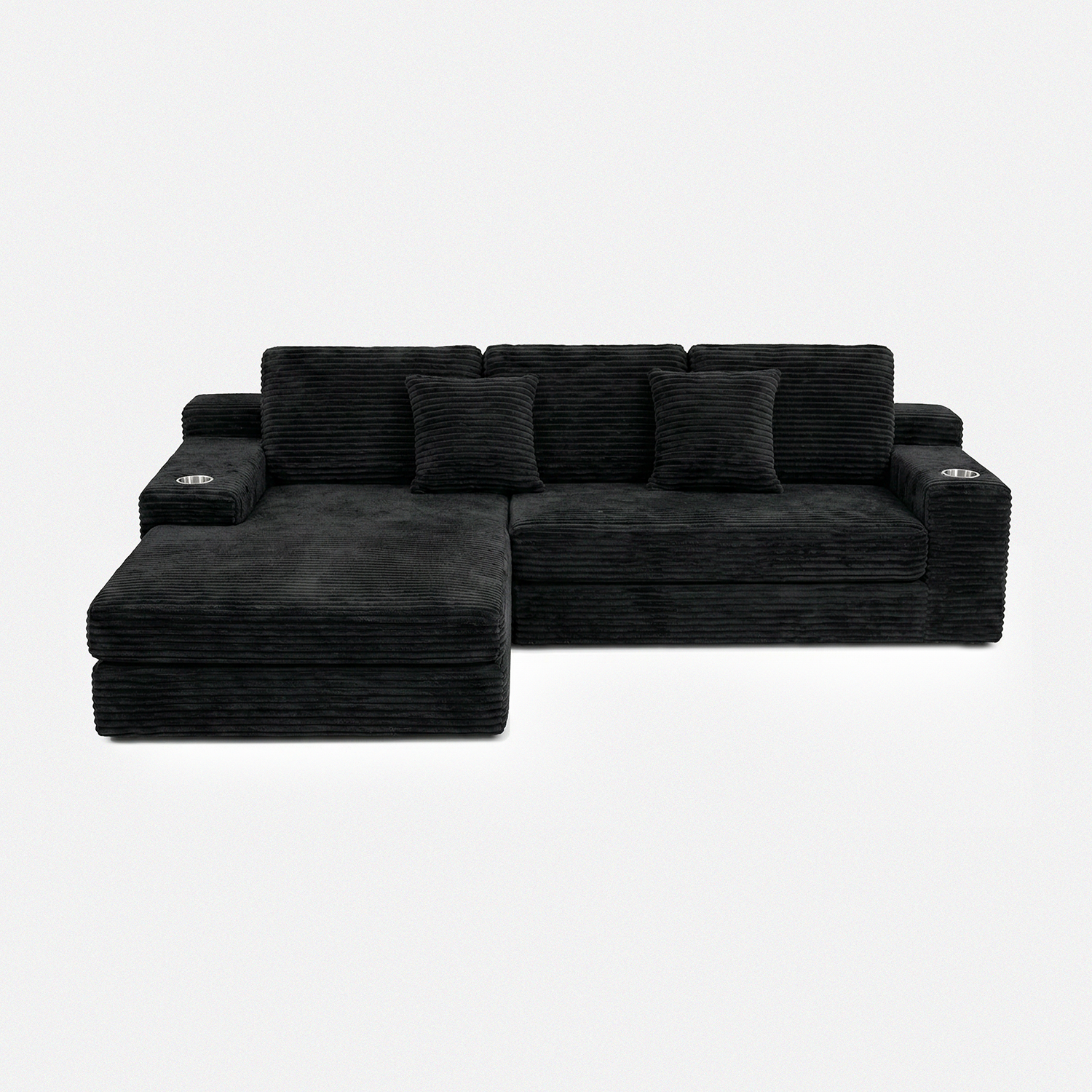 Lune Cloud Sectional Sofa in Charcoal with L-shaped chaise and plush corduroy texture