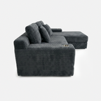 Lune Cloud Sectional Sofa in Charcoal side view with chaise layout and plush corduroy texture