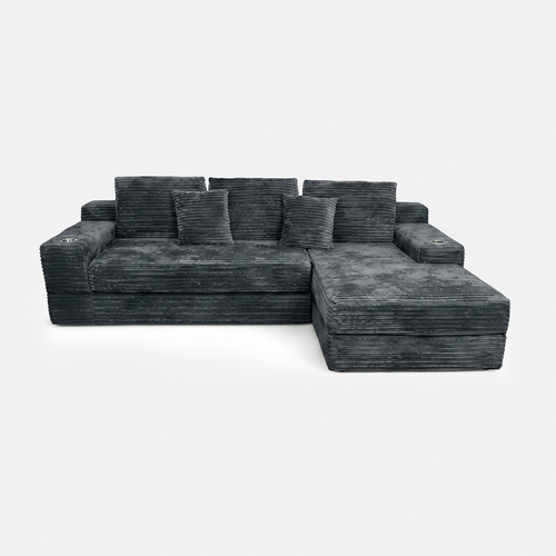 Lune Cloud Sectional Sofa in Charcoal with L-shaped chaise layout and plush corduroy texture