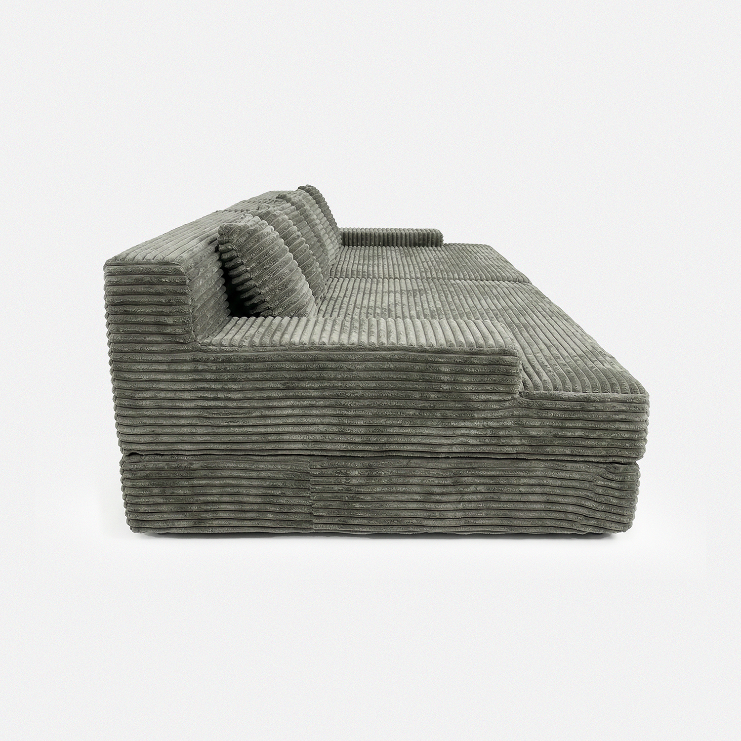 Side view of Lune Corduroy Horizon Sectional Sofa with wide arms and deep lounge seat