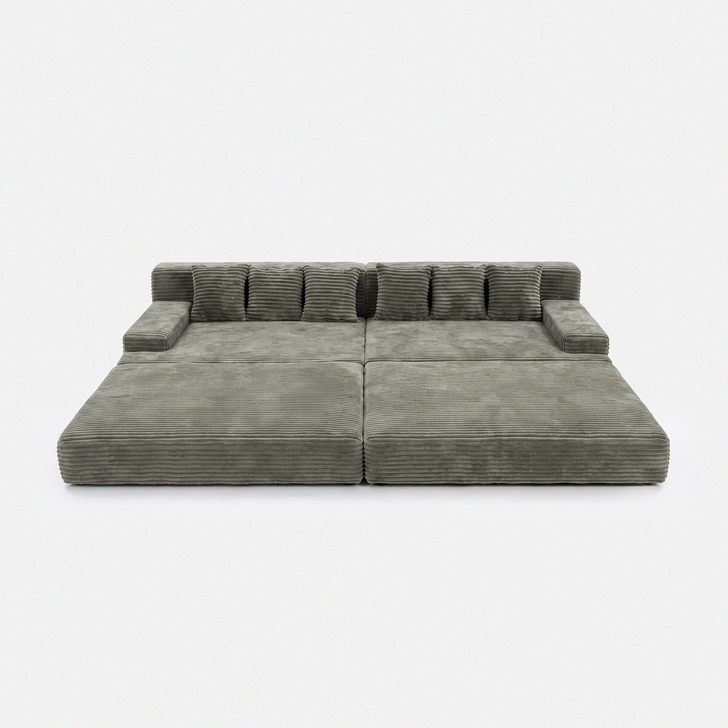 Lune CorduroyHorizon Sectional Sofa in matcha plush corduroy with extra-wide sofa bed layout