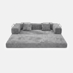 Milo Corduroy Sleeper Sofa in Light Grey shown as a spacious sofa bed layout