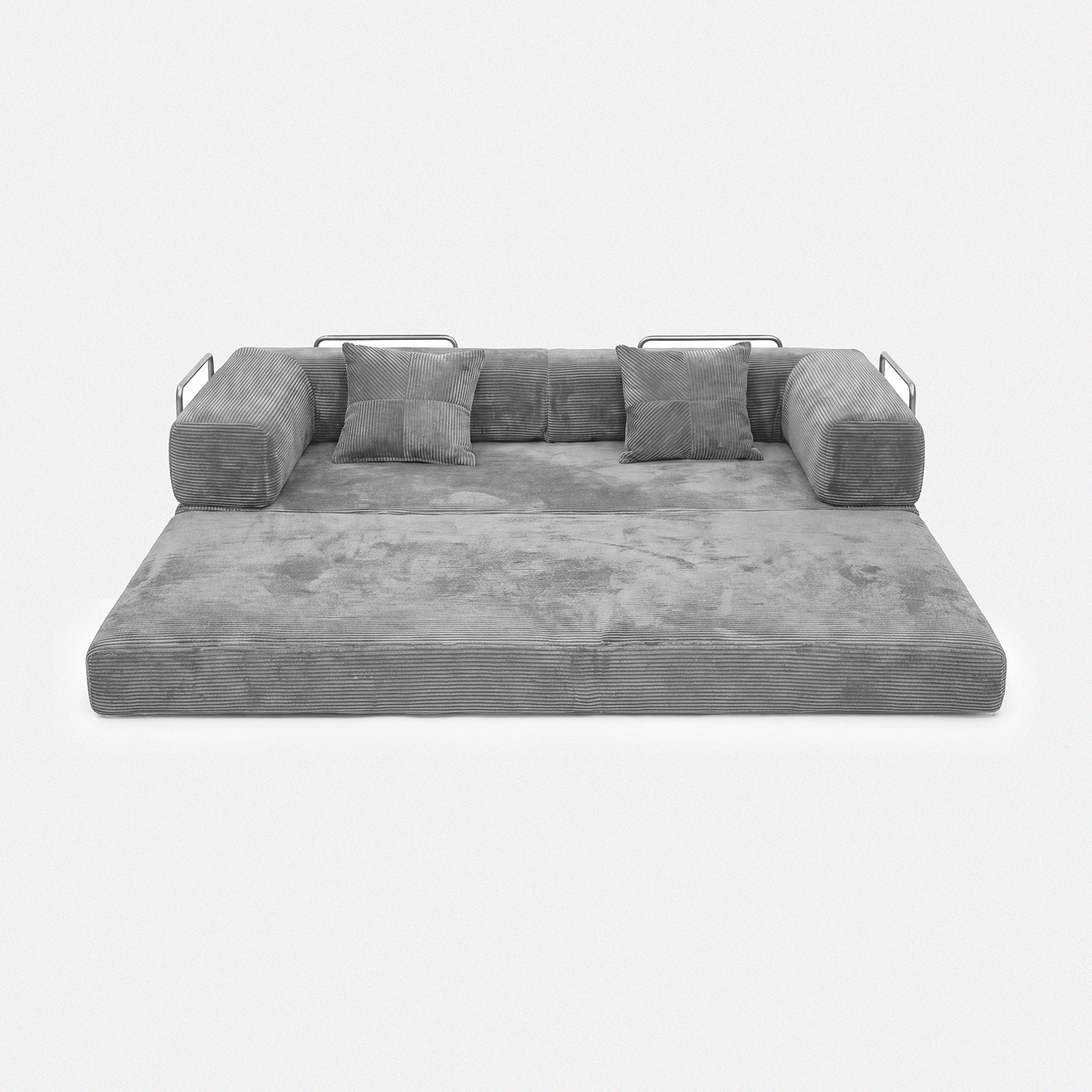 Milo Corduroy Sleeper Sofa in Light Grey shown as a spacious sofa bed layout