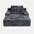 Lune Charcoal Compact Chaise Lounge with wide seat, cup holders, and plush corduroy texture