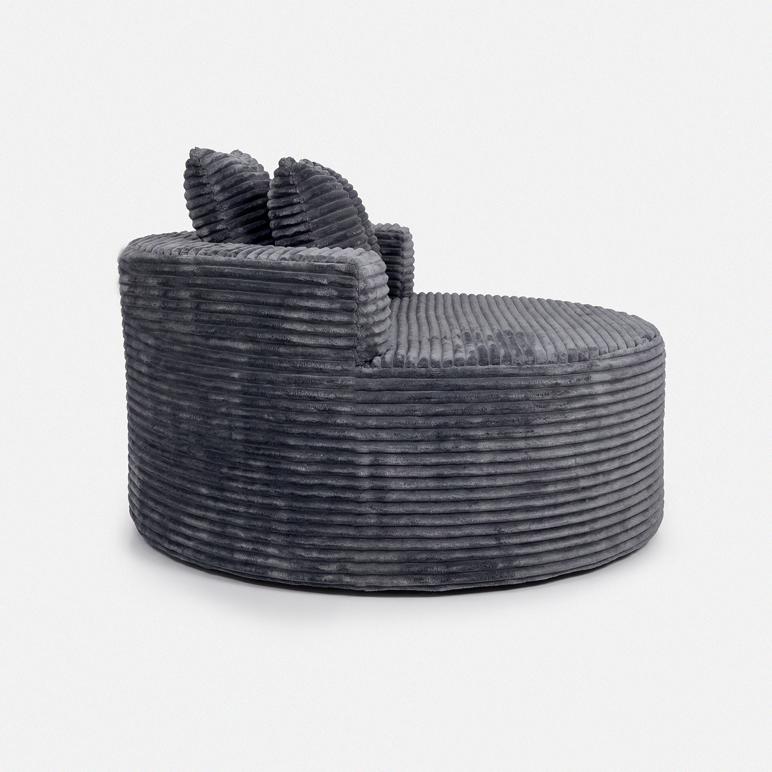 Noma Charcoal Deep Lounge Chair side view with oversized round lounge shape