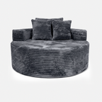 Noma Charcoal Deep Lounge Chair with oversized round seat and plush corduroy texture