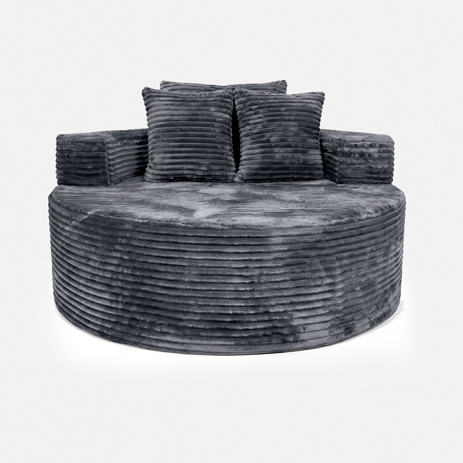 Noma Charcoal Deep Lounge Chair with oversized round seat and plush corduroy texture
