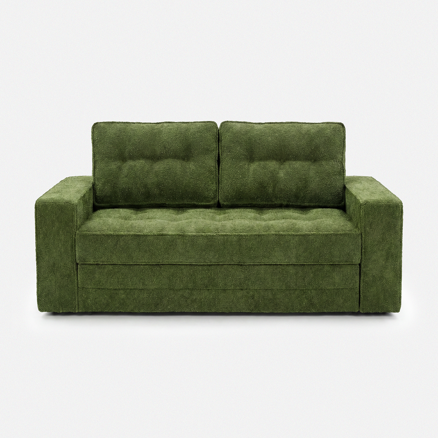 Milo Plush Sleeper Loveseat in Forest Green with square arms and soft cushion design