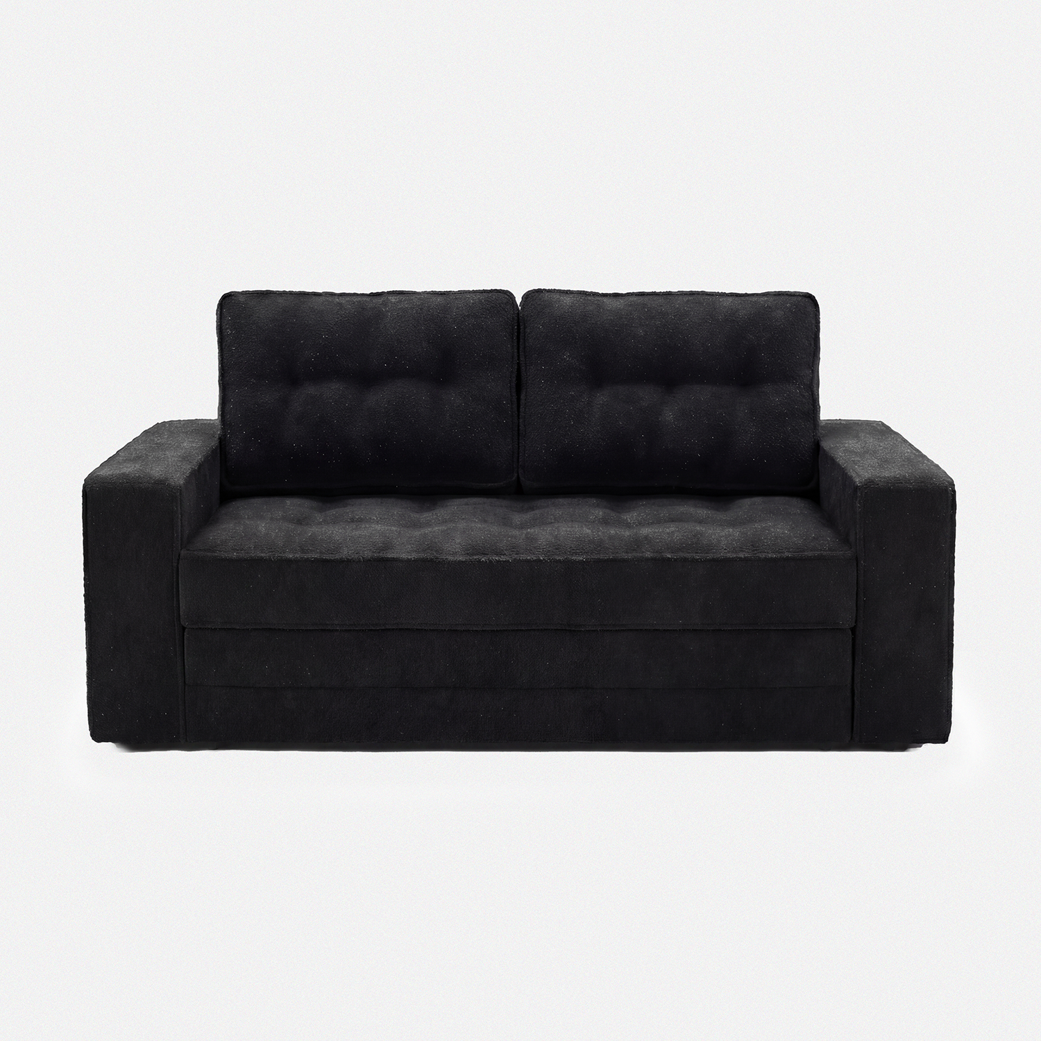 Milo Plush Sleeper Loveseat in Black with square arms and soft cushion design