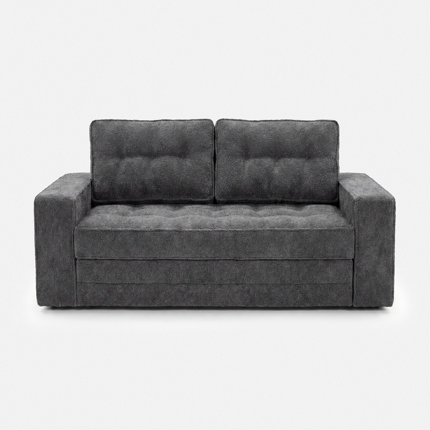 Milo Plush Sleeper Loveseat in Gray with square arms and soft cushion design