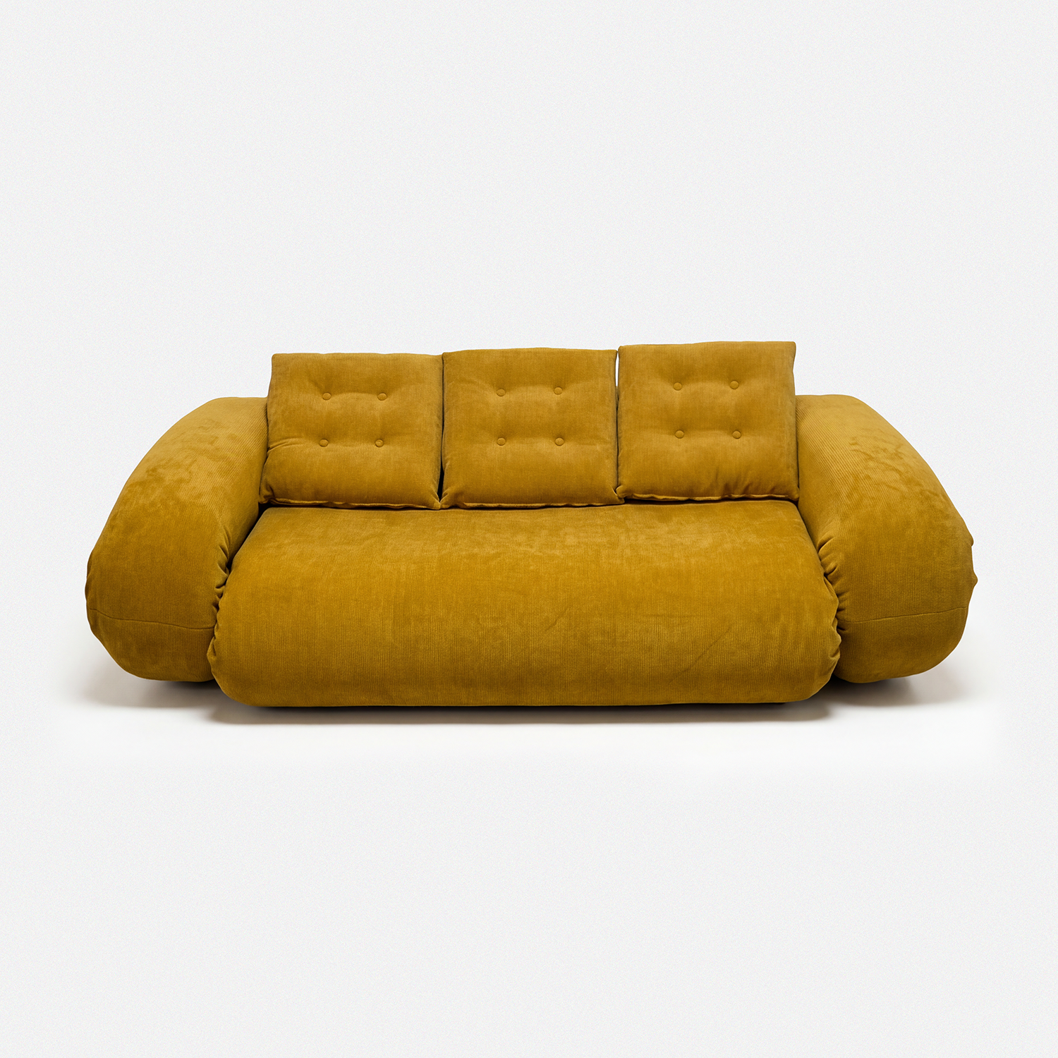 Tovo Plush Pillow Sleeper Sofa in yellow with soft pillow-style cushions