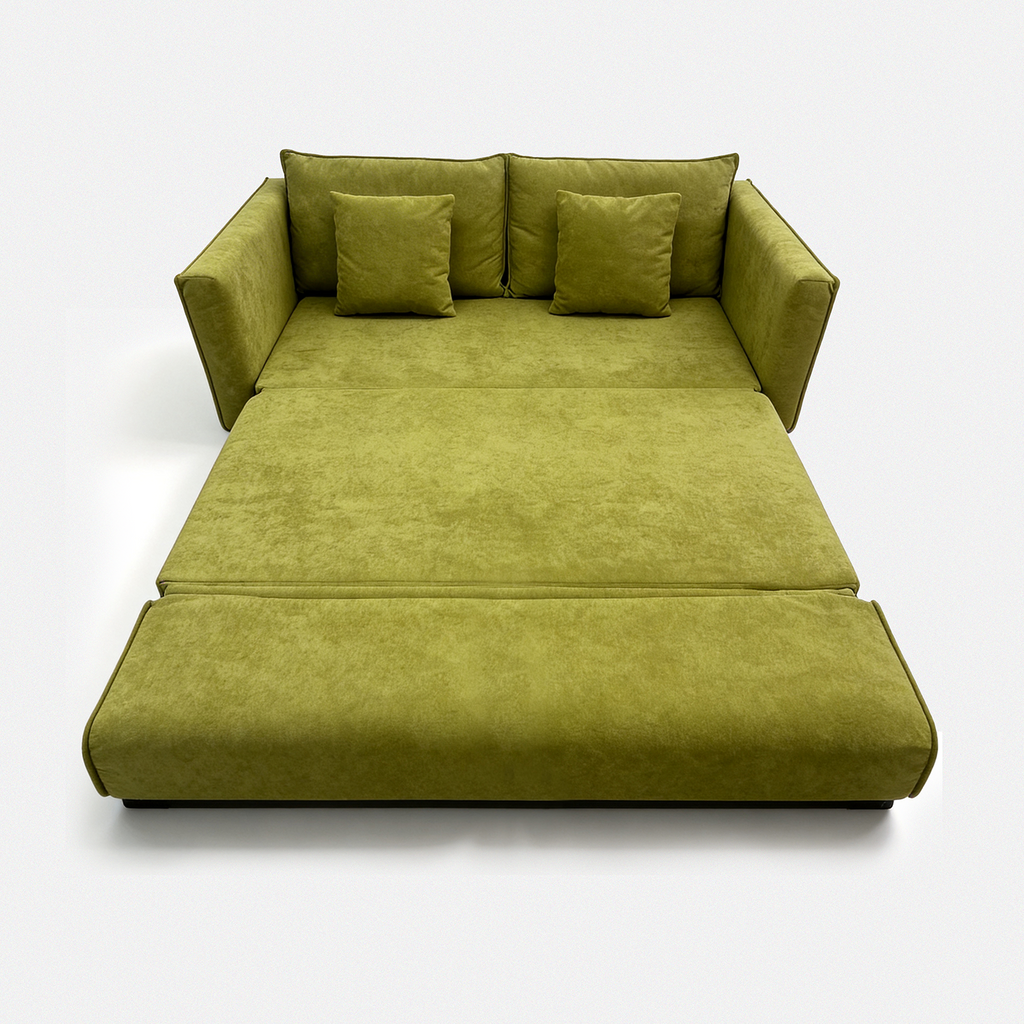 Terra Low-Profile Sleeper Sofa in Moss shown as a flat sofa bed