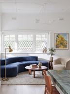 Casia Navy Wave Lounge Sofa styled in a modern living room