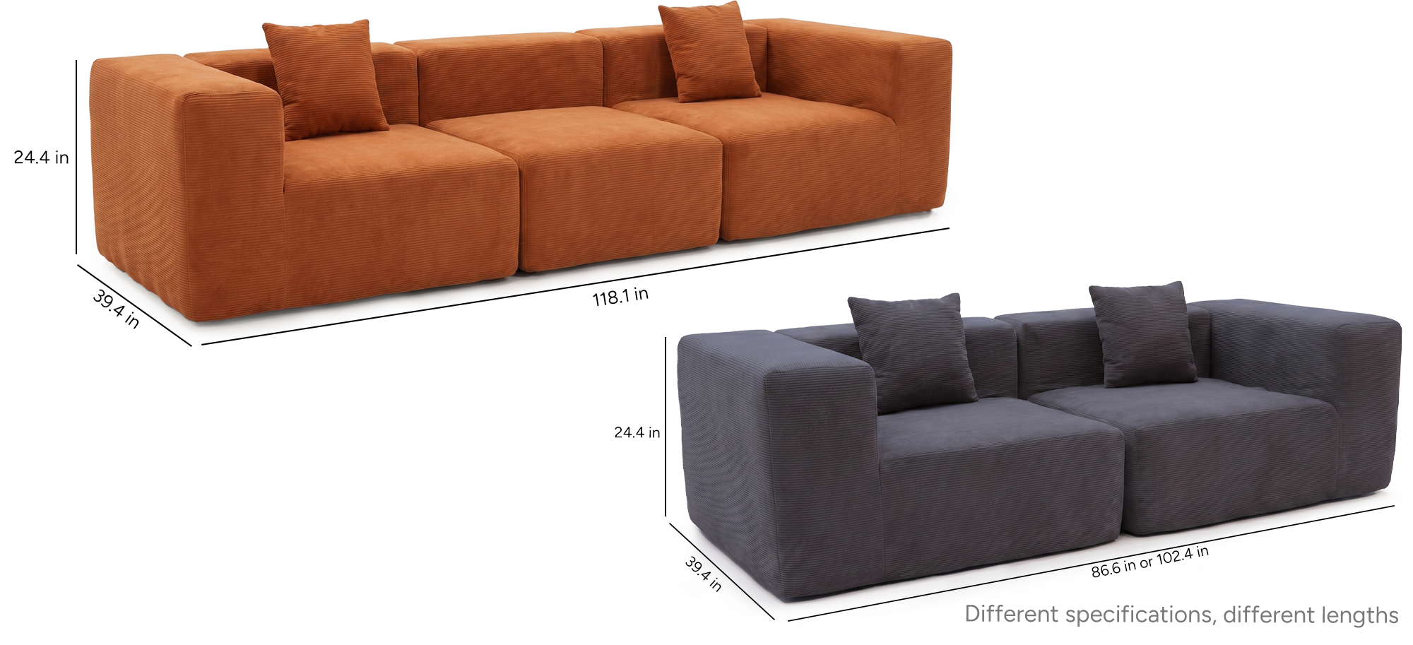 Brun Charcoal Corduroy Sofa