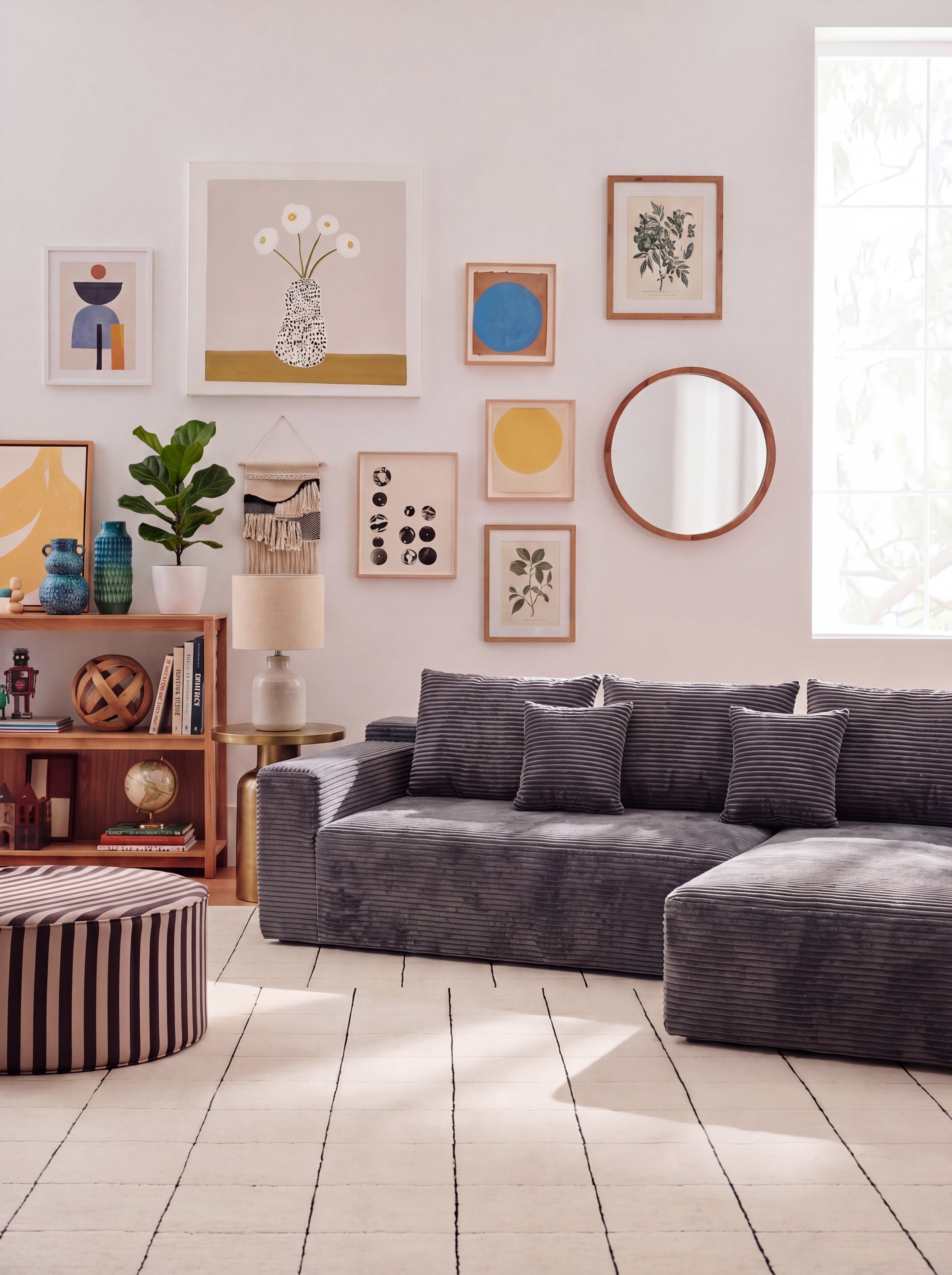 Lune Corduroy L-Shape Sectional styled in a modern living room