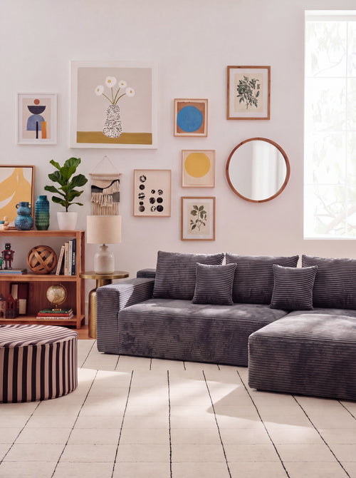 Lune Corduroy L-Shape Sectional styled in a modern living room