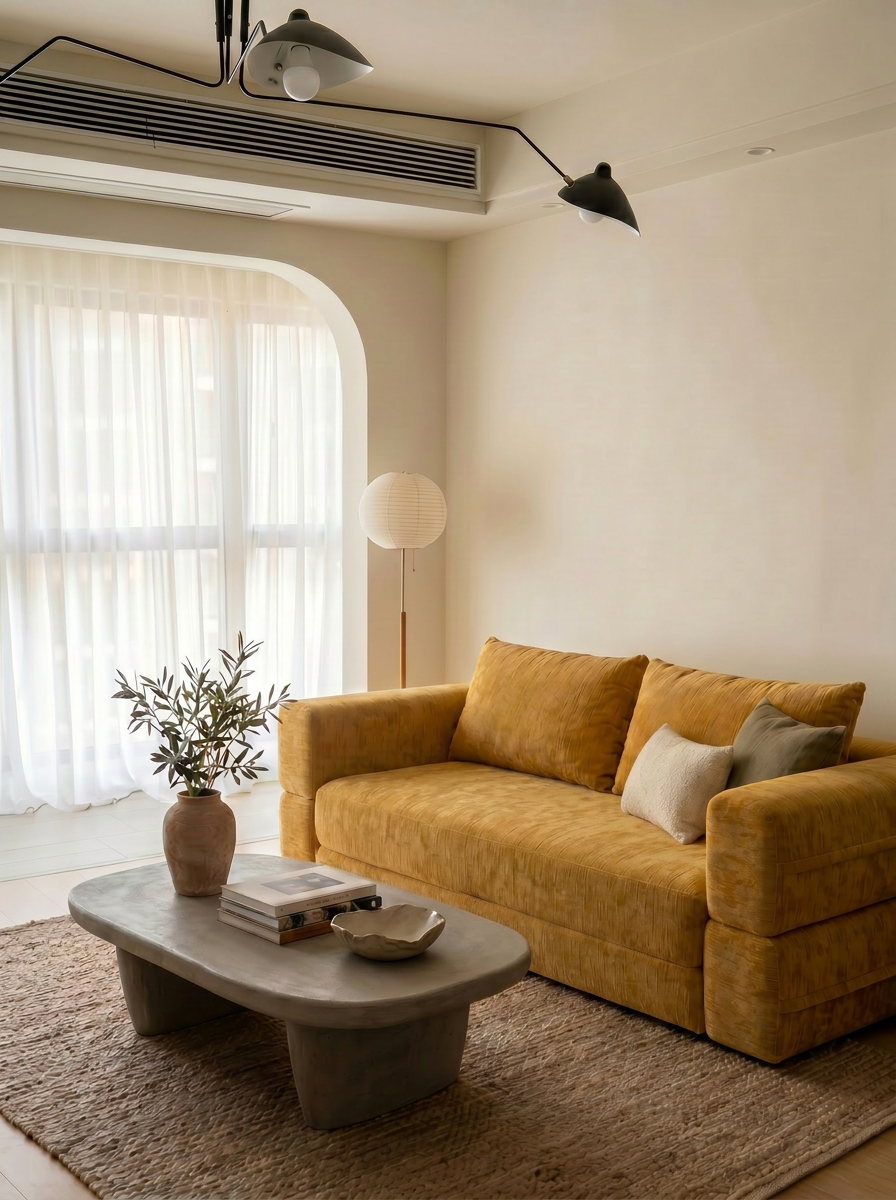 Nido Lounge Bed Sofa in Yellow styled in a warm modern living room