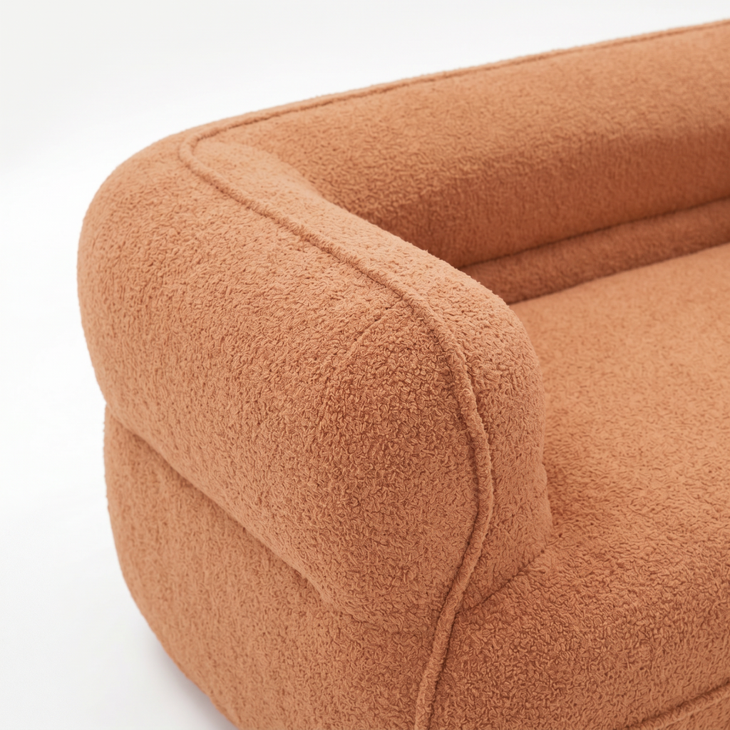 Noma Curved Lounge Loveseat in Tangerine with rounded armrest and soft textured upholstery